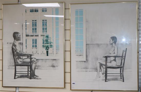 Terry Willson, a pair of limited edition prints, self portrait and self portrait of Lynda, signed in pencil, 28/100 79 x 60cm